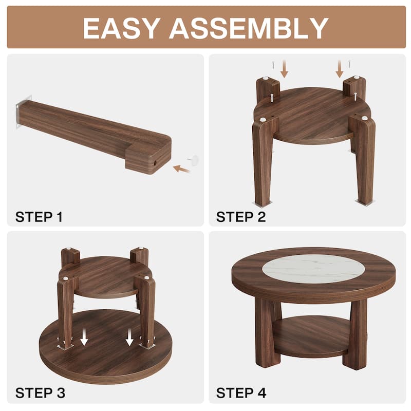 31.5-inch Industrial Wooden Round Coffee Table for Living Room