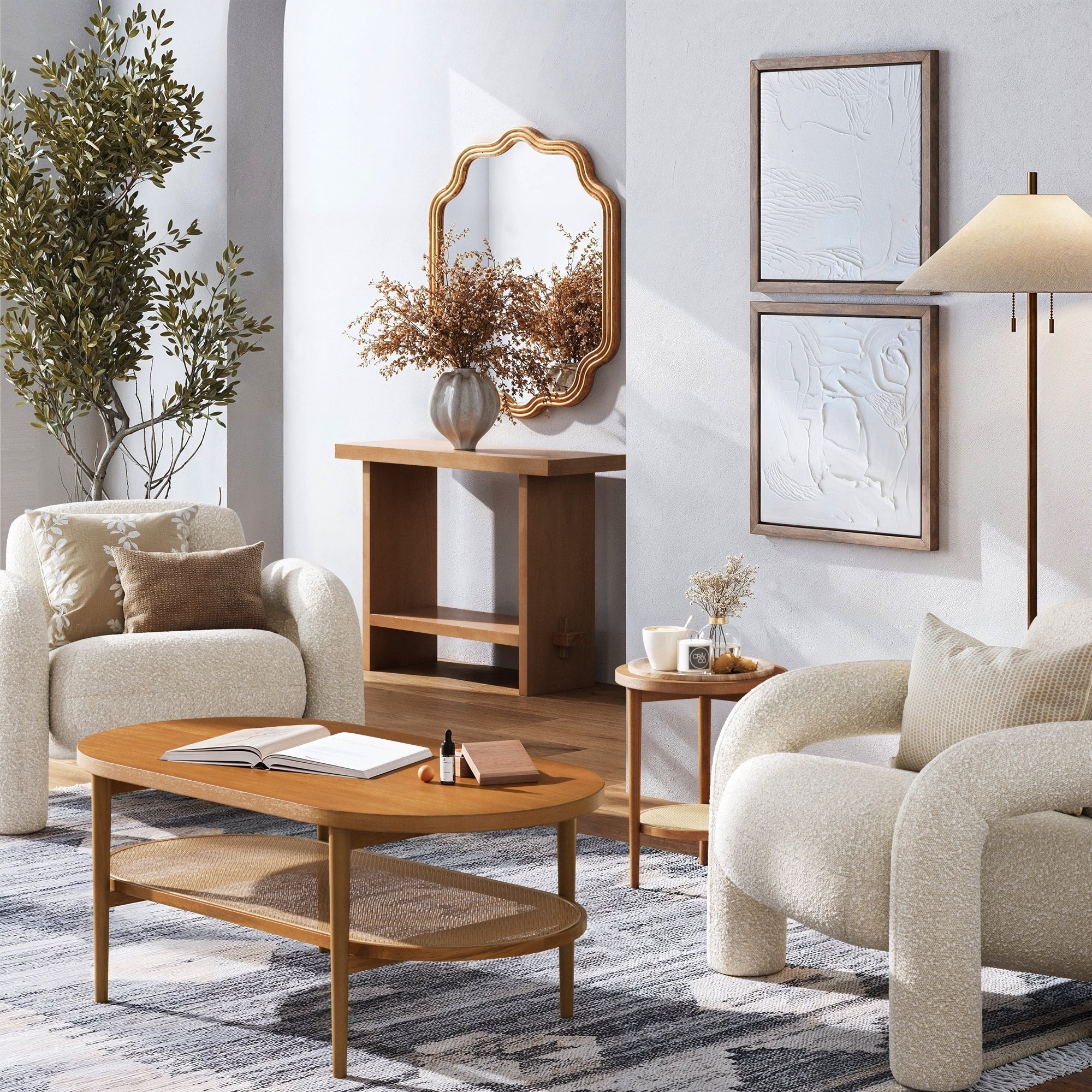 Nathan James Sonia Bohemian 2-Tier Oval Cane Coffee Table in Light