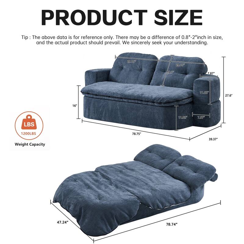 Modern 2-Seater Sofa 2-in-1 Sleeper Sofa Bed with Convertible Sofa Cushion Unfolds Into Quilt, 2 Pillows, for Living Room