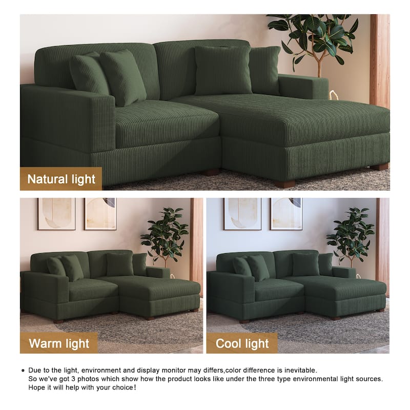 Modern L-Shaped Corduroy Modular Sectional Couch Sofa with Pillows
