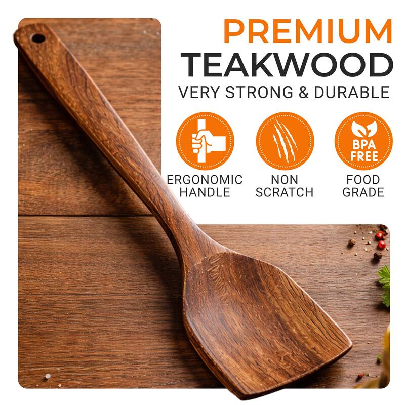 Cheer Collection Teak Wood Cooking Spatula with Ergonomic Handle for Nonstick Cookware
