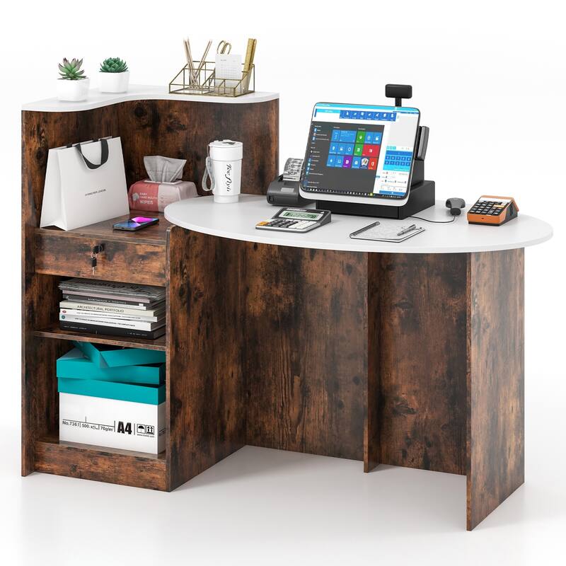 Reception Desk, Spacious, Lockable, Sturdy with Adjustable Shelf