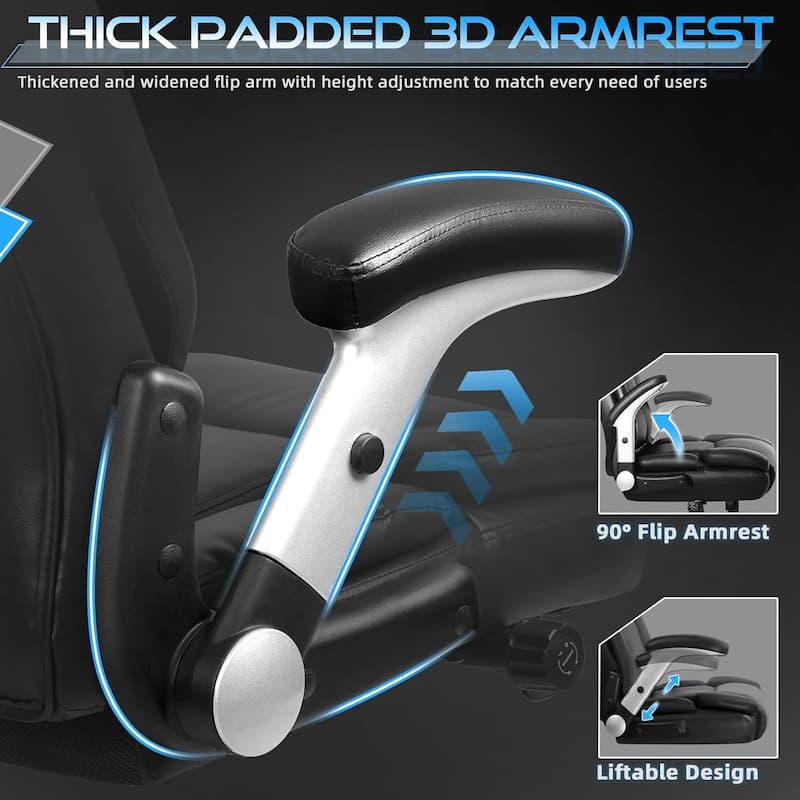 BOSSIN 600lbs Big and Tall Office Leather Chair with Flip up Armrest, Ergonomic Lumbar Support and Quiet Rubber Wheel