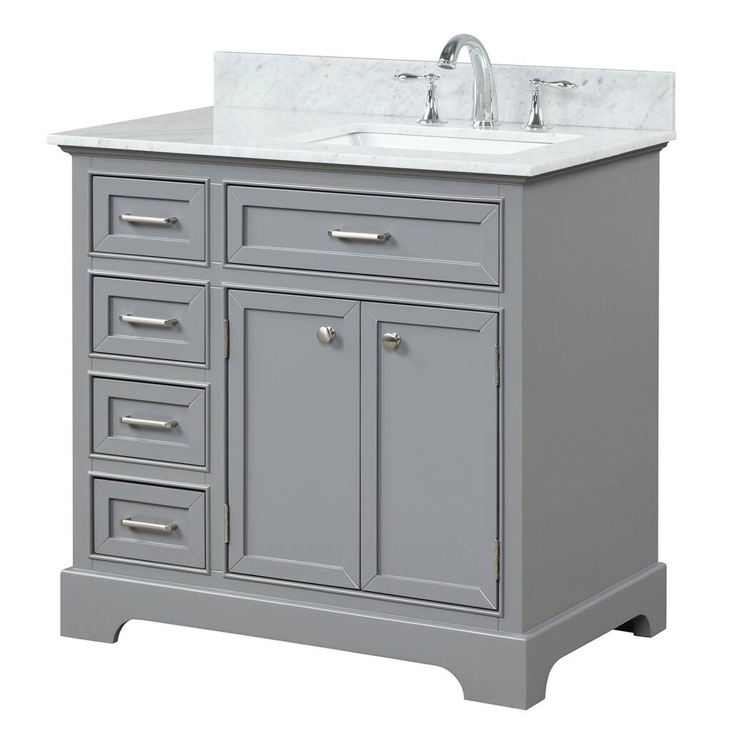 36" Grey Single Vanity with White Carrara Marble Top