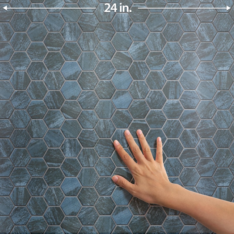 Merola Tile Cassis 2" Hex Black 11-1/8" x 12-5/8" Porcelain Floor and Wall Tile