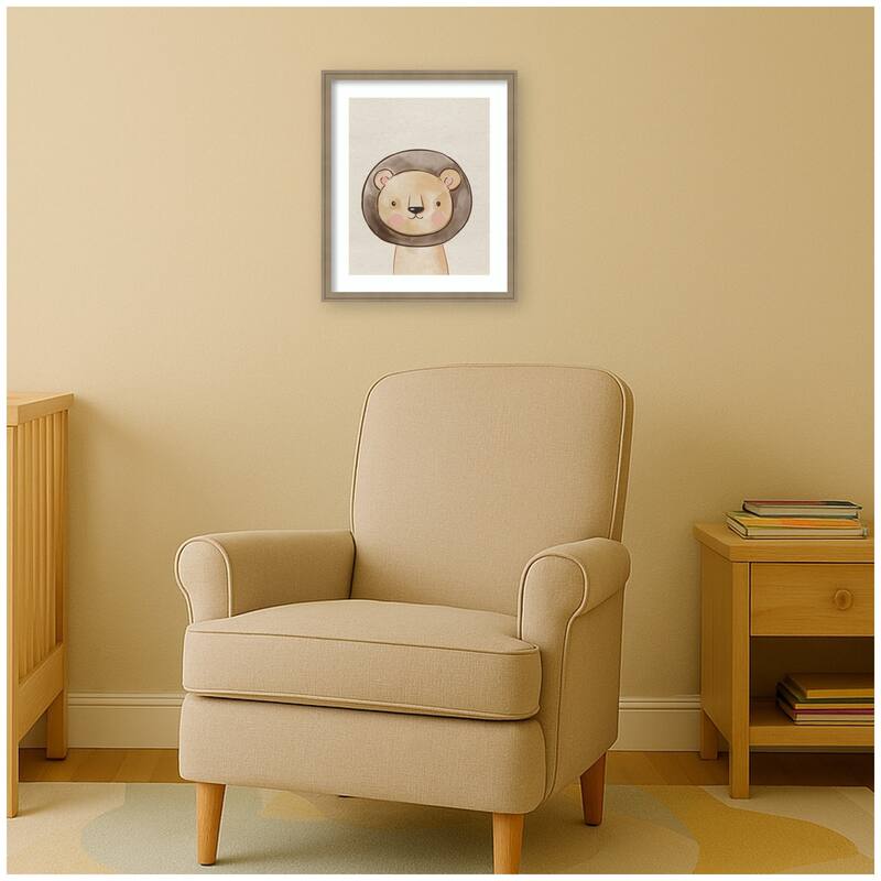 Kate and Laurel Baby Animal Lion Natural by The Creative Bunch Studio Framed Wall Art Print