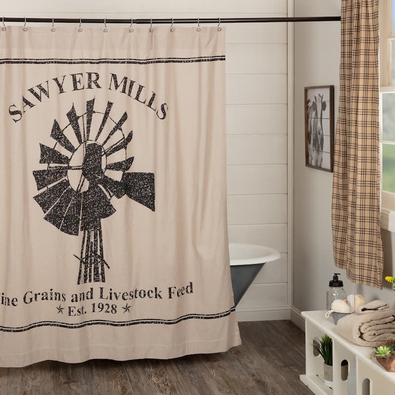 Sawyer Mill Charcoal Windmill Shower Curtain 72x72 - Shower Curtain 72x72 - Khaki/Asphalt