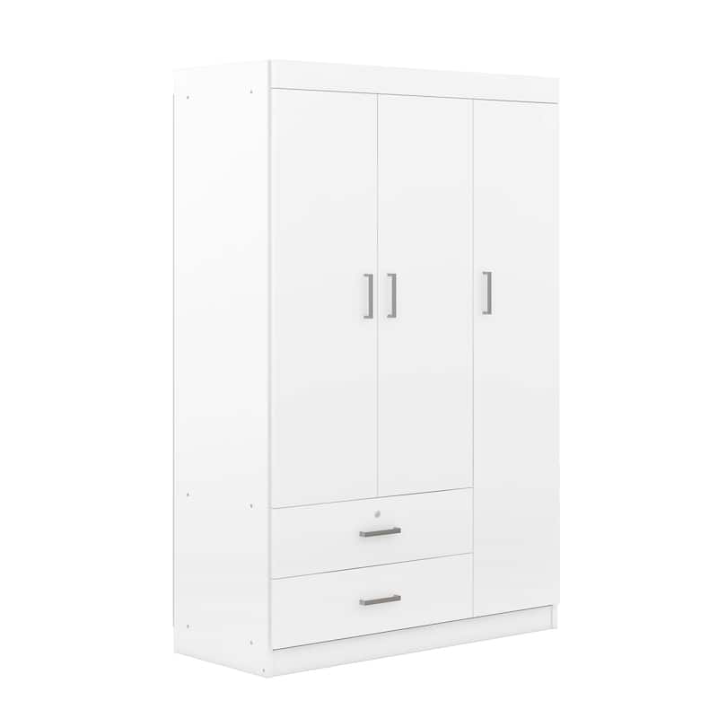 3-Door Wardrobe Armoires Cabinet with 2 Drawers, White