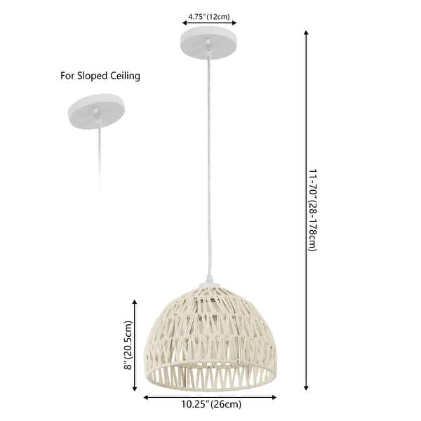 dimension image slide 8 of 19, Jigu 1-Light Woven Rattan/Iron LED Pendant, by JONATHAN Y