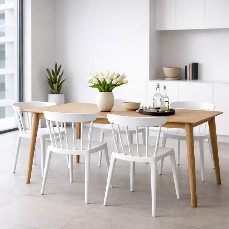 Stackable Modern Plastic Low Back Windsor Dining Chairs With Spindle Back For Kitchen Indoor Outdoor Patio Office