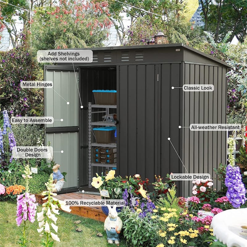Galvanized Steel Garden Shed Tool House Outdoor Storage Shed with