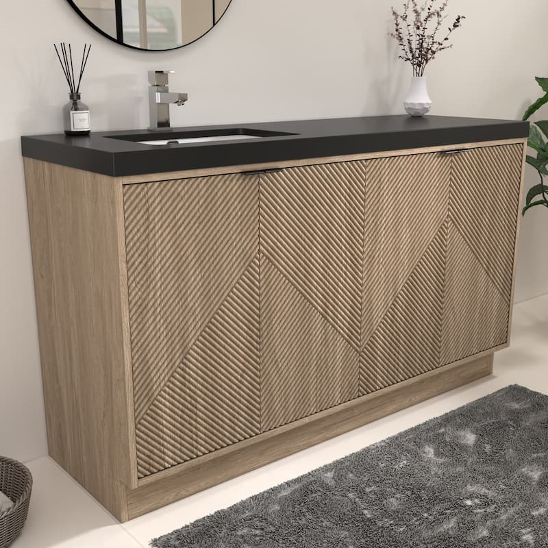 Milano 60" Freestanding Bathroom Vanity with Left Black Acrylic Sink