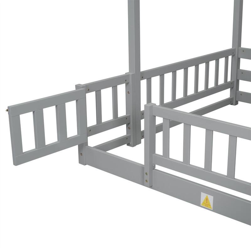 Twin Over Full Multifunctional Kids Bunk Bed Frame with Slide, Wooden Loft Bed with Storage Staircase and Guardrails