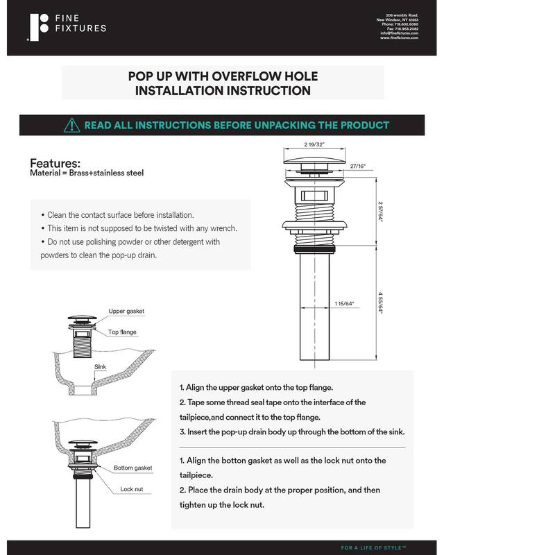 Fine Fixtures Pop-Up Bathroom Sink Drain