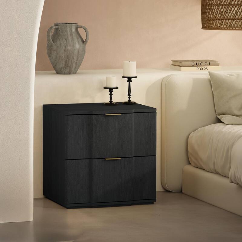 Manhattan Comfort Clive 22 Inch 2 Drawer Nightstand - Black Gold
