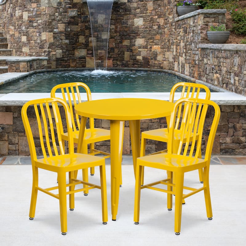 30-inch Round Metal Table and Chairs 5-piece Set - Yellow