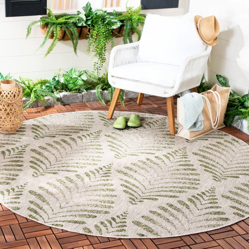 SAFAVIEH Courtyard Bonnigje Indoor/ Outdoor Waterproof Patio Backyard Rug - 6'7" Round - Beige/Green