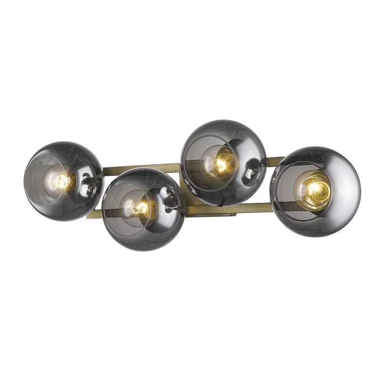 Modern Hardwired Brass and Grey Wall Sconce 4-Light Flush Mount with E26 Base and Smoke Glass Globes