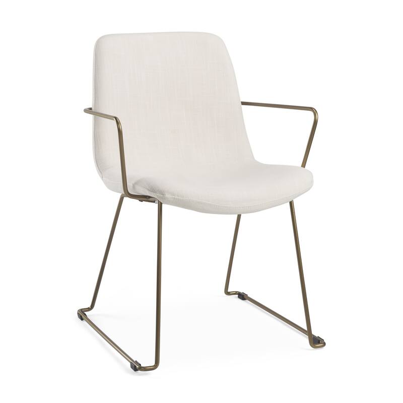 HomeRoots Beige and Gold Fabric and Wood Dining Arm Chair - 24.80 in. x 34.65 in. x 22.44 in.