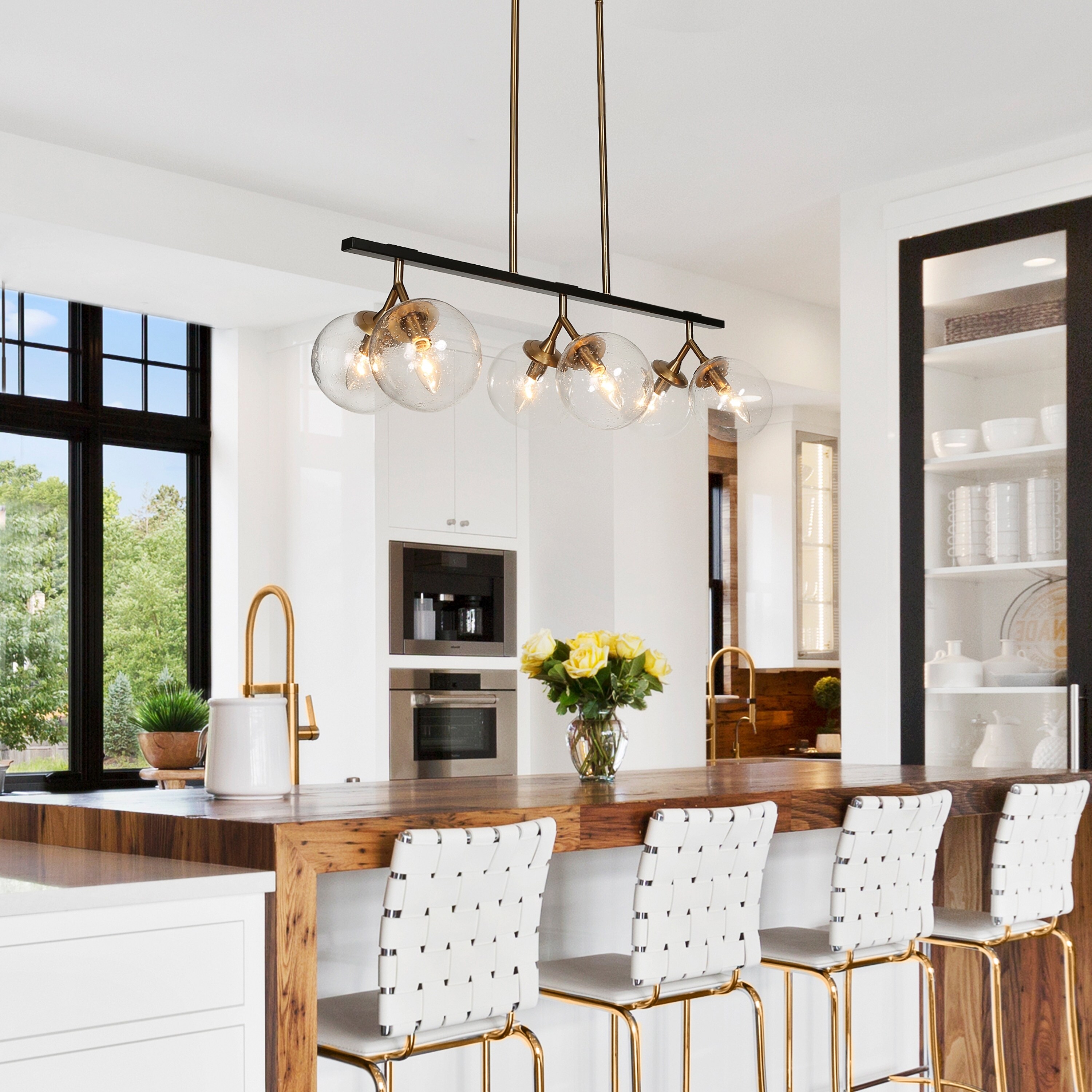 Modern Glam 6 Light Linear Chandeliers Orb Kitchen Island Lights with Globe Glass Shade L 28.5 x W 11.5 x H 72.5