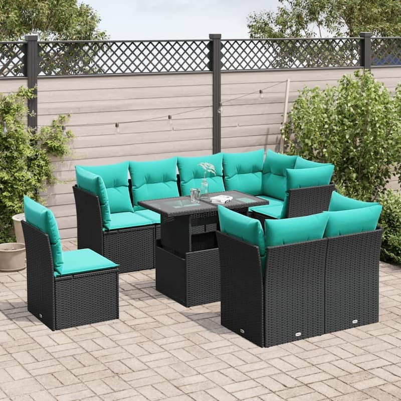 vidaXL Patio Sofa Set with Cushions Modular Outdoor Seating 9 Piece Poly Rattan - 24.41 x 24.41 x 27.17