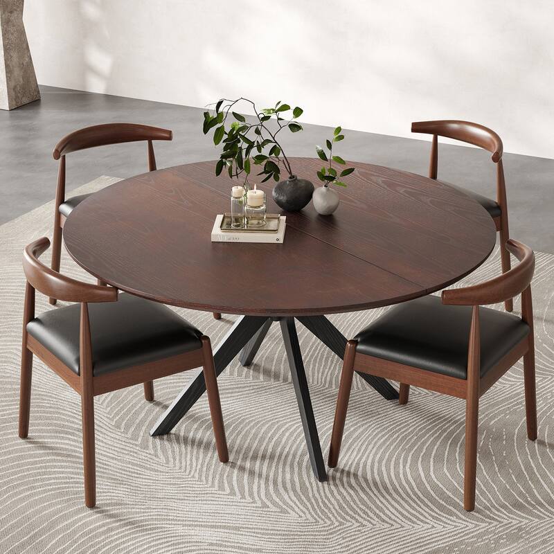47.2" Solid Wood Round Dining Kitchen Table for 4-6 People with Intersecting Pedestal Base