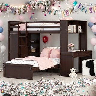 Contemporary Twin size Loft Bed with a Stand-alone bed, Shelves, Desk and Wardrobe, Health and Comfort, Maximized Space, Black