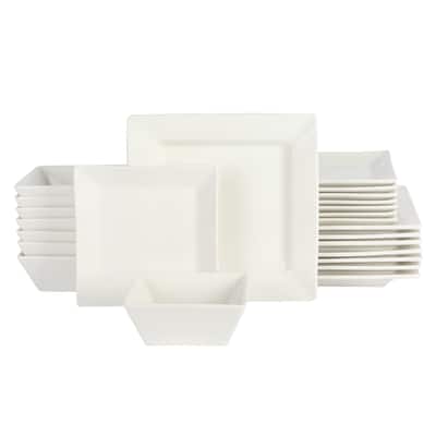 Gibson Home Zen Buffet Hard Square 24 Piece Porcelain Dinnerware Set
