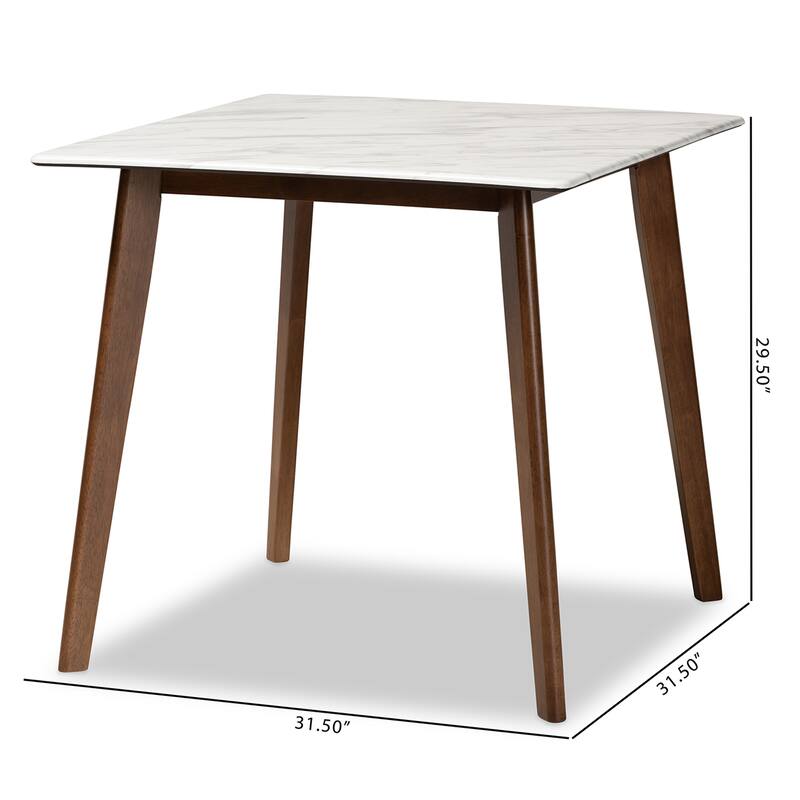 Kaylee Walnut Brown Wood Dining Table with Faux Marble Tabletop