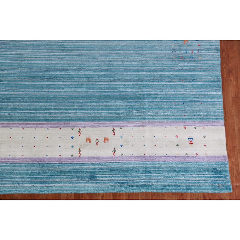 Hand Knotted Oriental 100% Wool Carpet Tribal Tribal Navy Blue & Blues Gabbeh Area Rug - 10' 0'' X 8' 6''