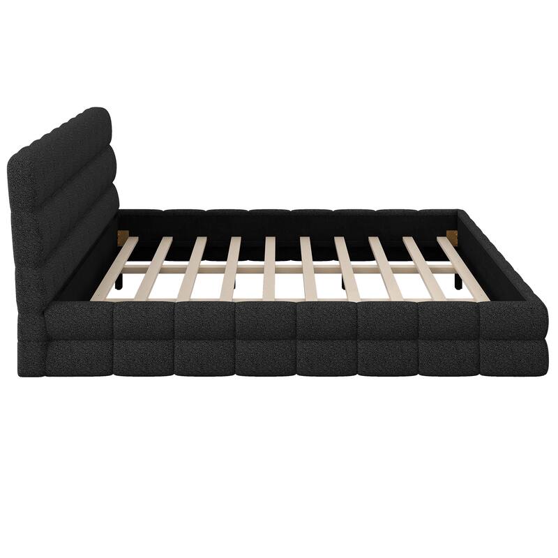 Upholstered Platform Bed with Headboard, No Box Spring Needed Low Profile Bed, Wood Slat Support Grounding Bed