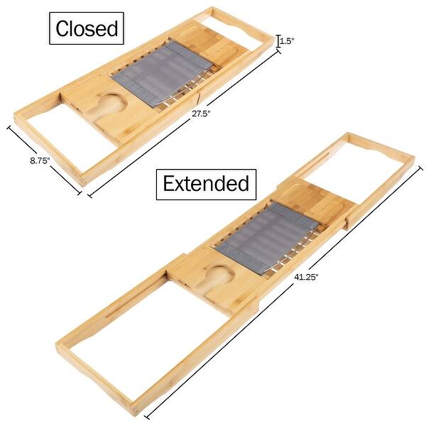 Bamboo Bathtub Tray - Wood Bath Caddy with Extended Sides for Bath ...