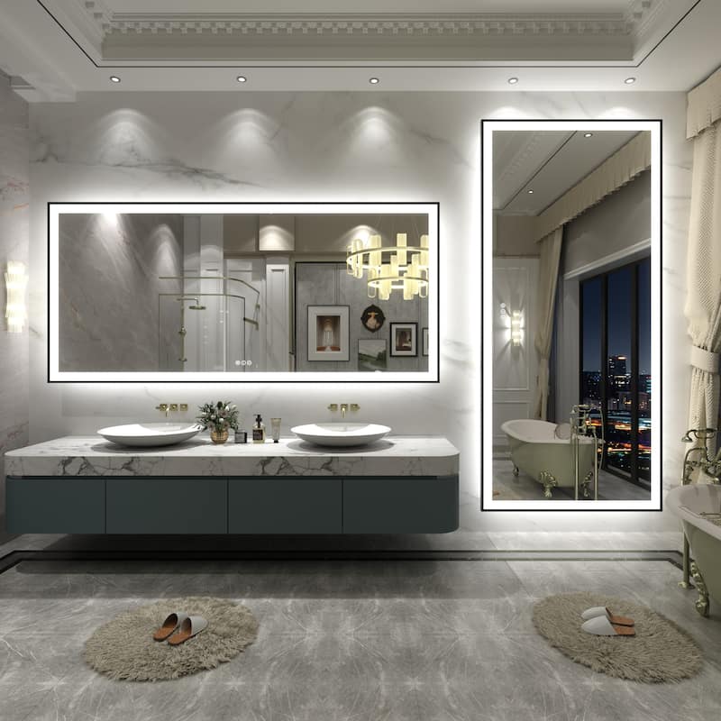 Front & Back LED Anti-Fog Tempered Glass Framed Bathroom/Vanity Mirror 3-Year Warranty