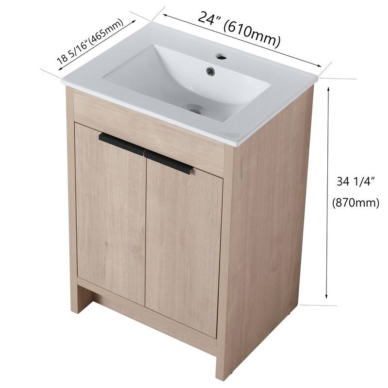 ARTCHIRLY 24/30/36 Inch Bathroom Vanity with Sink, Freestanding Bathroom Vanity with 2 Soft Close Doors and Adjustable Shelf