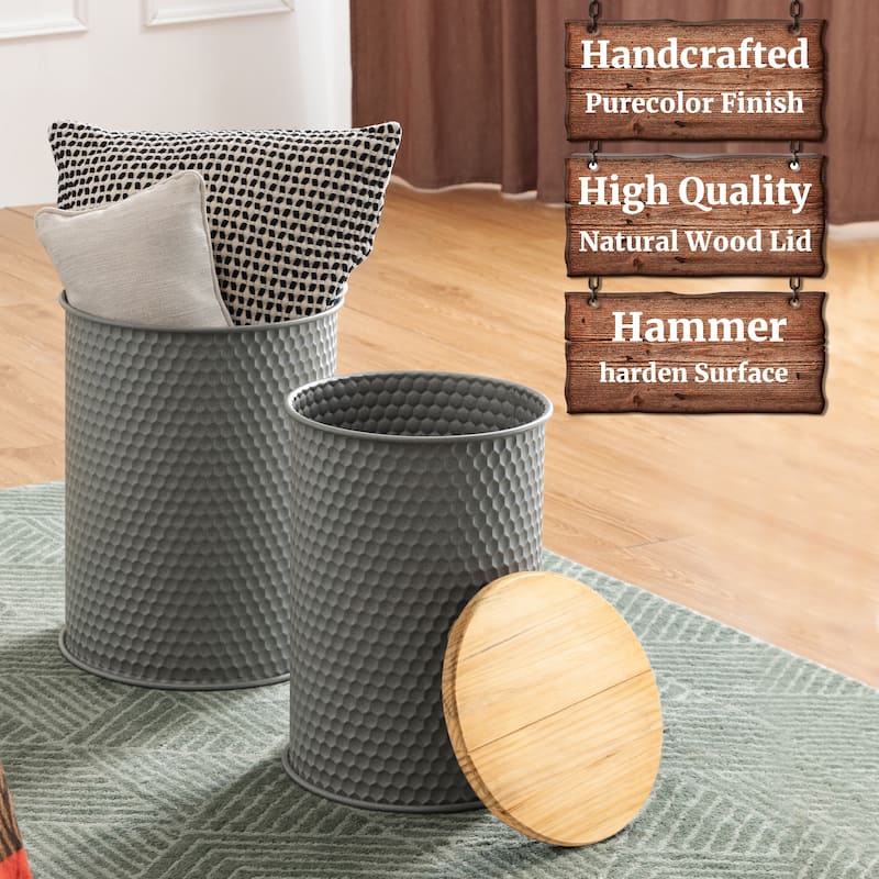 Glitzhome Set of 2 Industrial Farmhouse Outdoor Stool Storage Ottomans