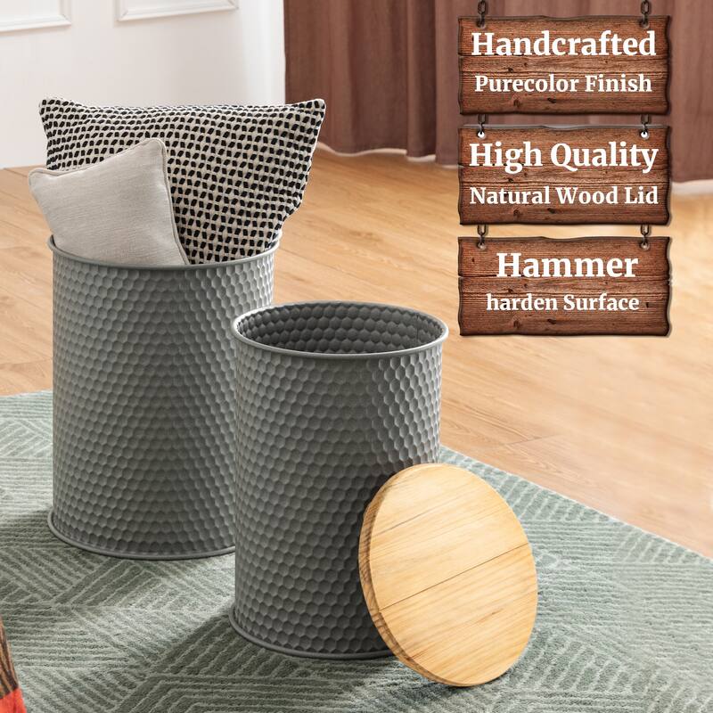 Glitzhome Set of 2 Modern Gray Honeycomb End Table Storage Ottoman