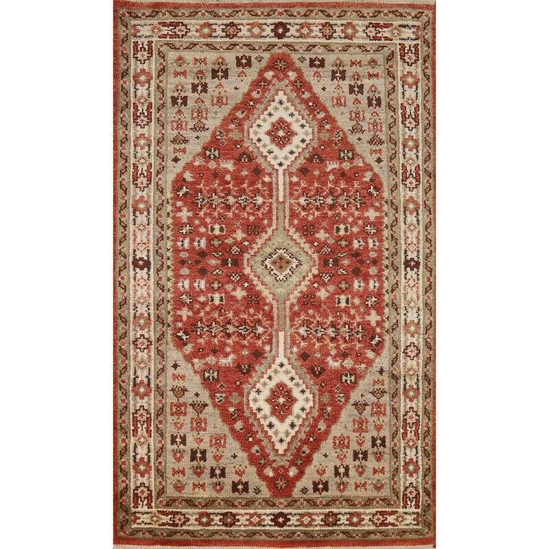 Geometric Heriz Serapi Indian Foyer Rug Handmade Wool Carpet - 2'10"x 5'4"