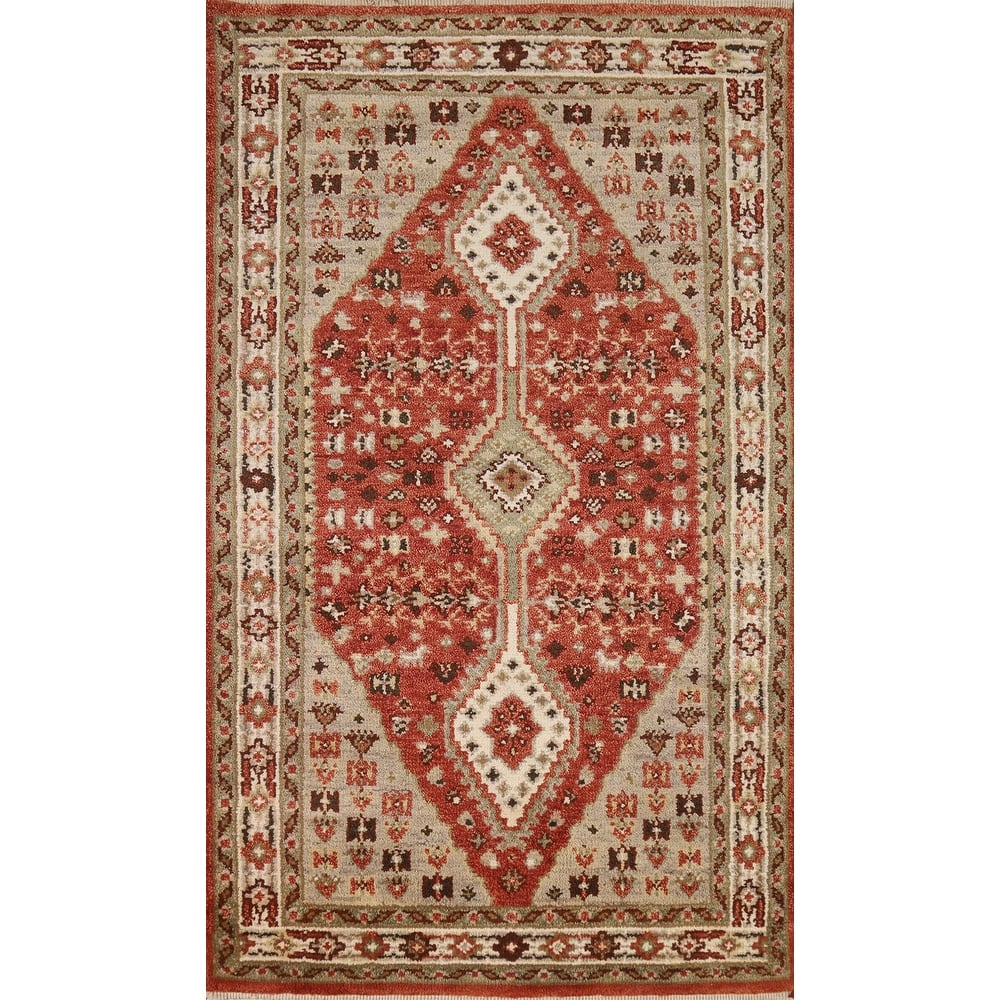 Geometric Heriz Serapi Indian Foyer Rug Handmade Wool Carpet - 2'10"x 5'4"