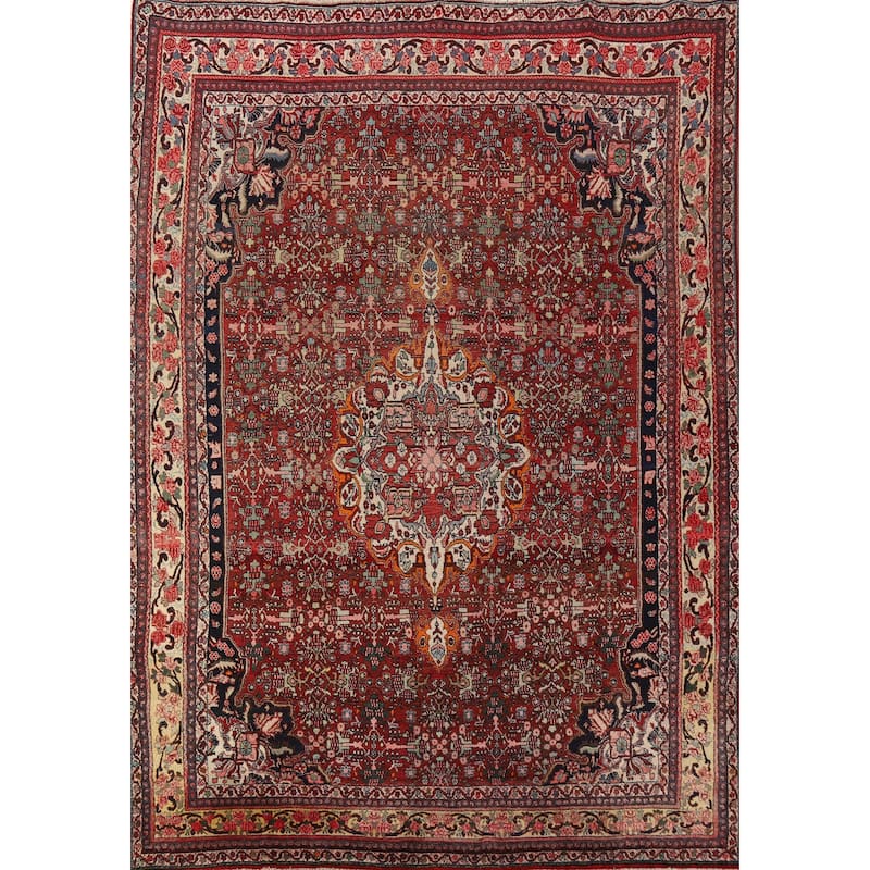 Vegetable Dye Bidjar Persian Rug Hand-Knotted Traditional Wool Carpet - 8'11" x 11'7"