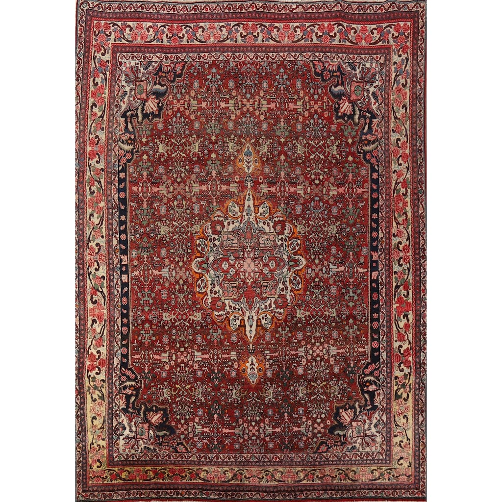 Hand Knotted Oriental 100% Wool Carpet Traditional Medallion Red Bidjar Area Rug - 11' 7'' X 8' 11''