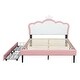 preview thumbnail 38 of 57, Upholstered Platform Bed w/ Crown Headboard, Leather Princess Bed Frame with Wood Slats Support for Kids Teens