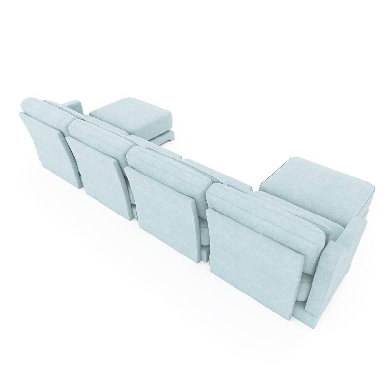 141.7" Chenille 4-Seater Sofa with Movable Ottoman & Solid Wood Frame
