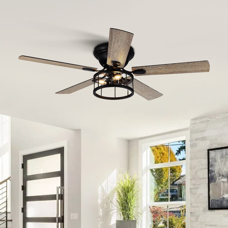 52-inch Indoor Matte Black Industrial Ceiling Fan with Remote(5-blade) - Black