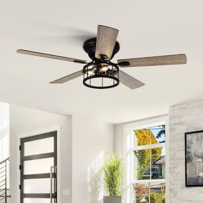 52-inch Indoor Matte Black Industrial Ceiling Fan with Remote(5-blade)