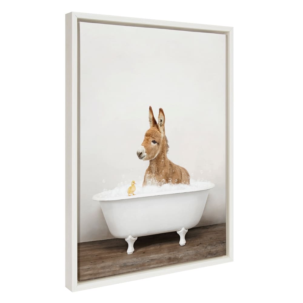 Kate and Laurel Baby Donkey Rustic Bath Framed Canvas by Amy Peterson