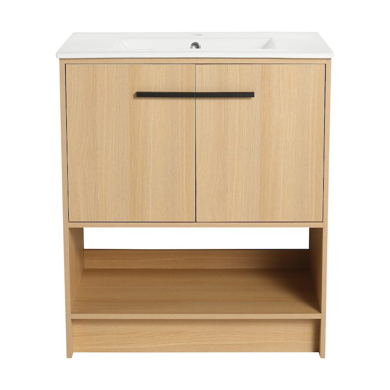 30" Bathroom Vanity with Ceramic Sink, 2 Soft Closing Doors, Freestanding Bathroom Cabinet Vanity