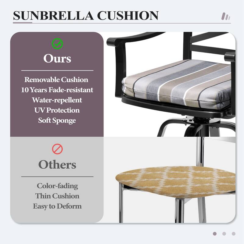 Outdoor Bar Stools Patio Cast Aluminum Swivel Barstools with Sunbrella Cushion