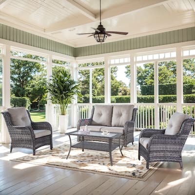 Patio Club Chair with 2 Seater Sofa Set - Grey cushion