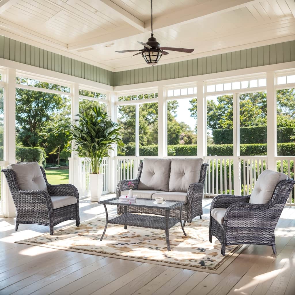 Patio Club Chair with 2 Seater Sofa Set - Grey cushion