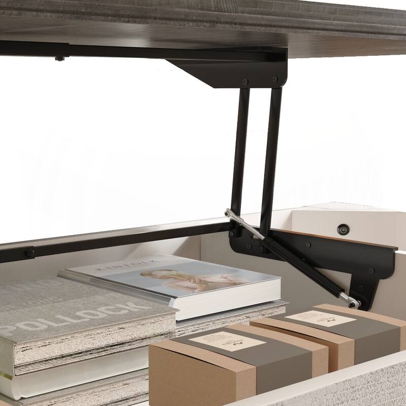 Farmhouse Lift Top Coffee Table with Fixed Shelf - 3 Hidden Storage Trays